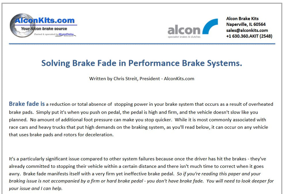 Main causes of brake fade — Alcon Brake Kits