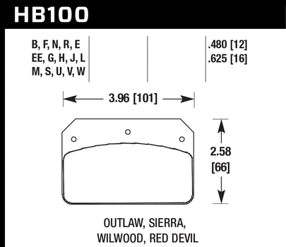 Hawk Performance HB100 Series Brake Pad 0.480 in. thick