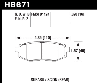 Hawk Performance HB671 Series Brake Pad 0.628 in. thick