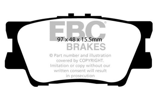 EBC yellowstuff brake pads rear fits 2012 17 Toyota Camry 2 5l